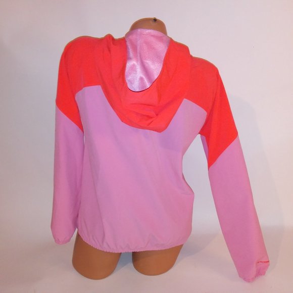 Under Armour Jacket Windbreaker Small Pink Orange Zip Up Loose Fit Hooded Pit to - Picture 11 of 13